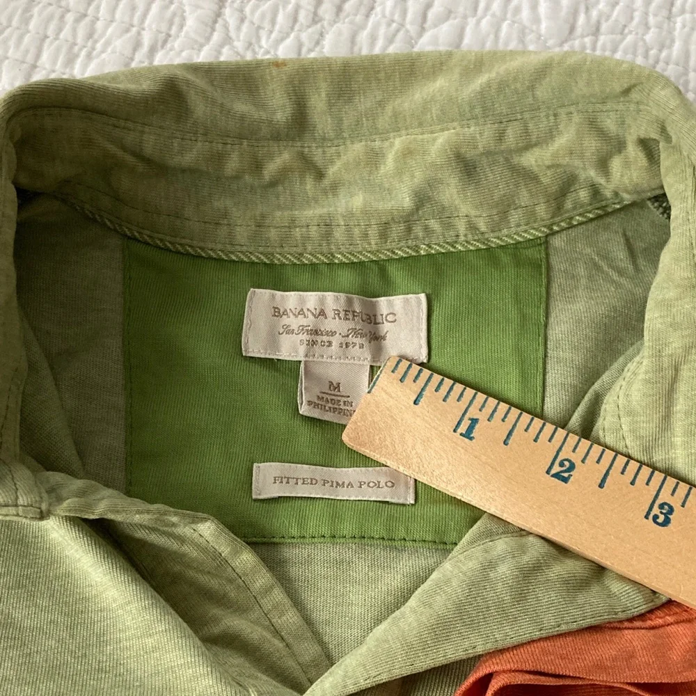 Banana Republic Bundle Men’s Green and Orange Pima Polo Shirts, Medium